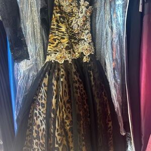Leopard Print Gown with Floral Embellishments